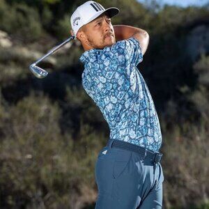 Adidas Sonic Aqua Cobblestone-Print Recycled Content Golf Polo Shirt Mens Size S